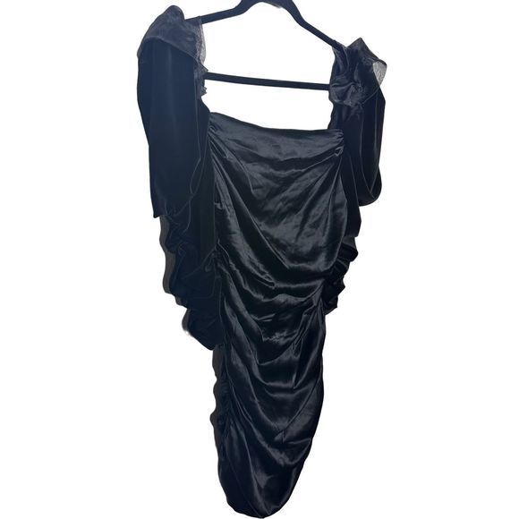 Alice & Olivia Katrice Silk Black Long Sleeve Puff Mini Dress Sz‎ 12 Women's - Picture 2 of 8